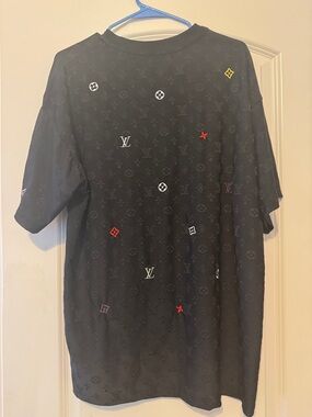 Louis Vuitton Black Monogram Tee with Multicolor Embroidered Motifs